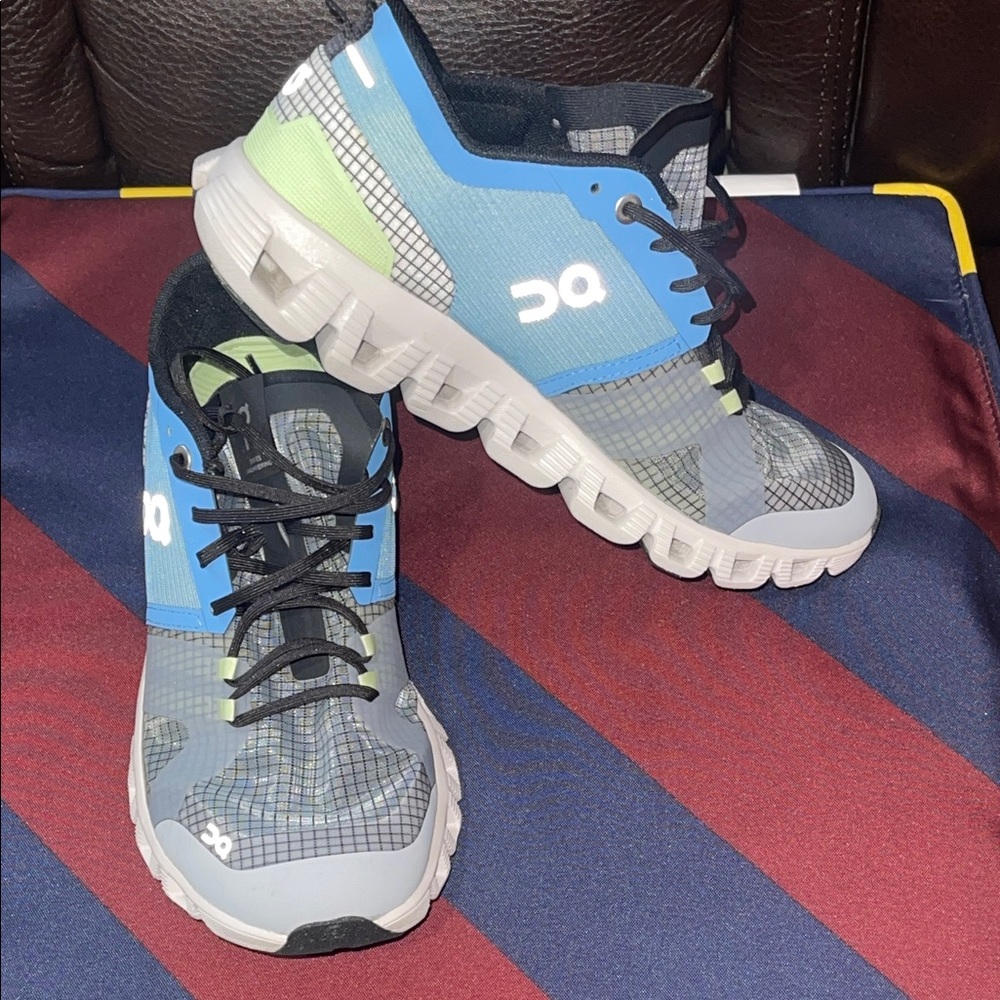 On Cloud X Shift Running Gray and Blue Athletic Shoes